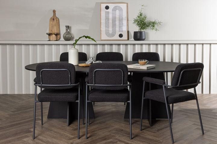 Venture Home Bootcut Oval Dining Table - Black / Black Fanéer +Yesterday Dining Chair - Black / Black Boucle _6