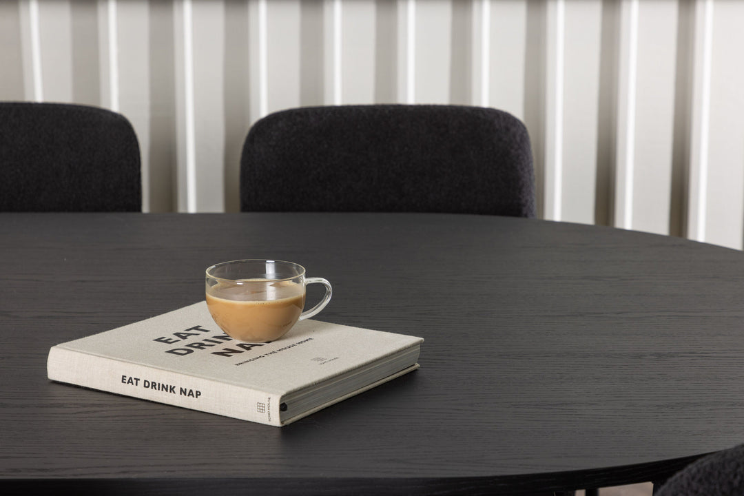 Venture Home Bootcut Oval Dining Table - Black / Black Fanéer +Yesterday Dining Chair - Black / Black Boucle _6