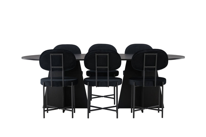 Venture Home Bootcut Oval Dining Table - Black / Black Fanéer +Stella Dining Chair - Black / Black Velvet _6