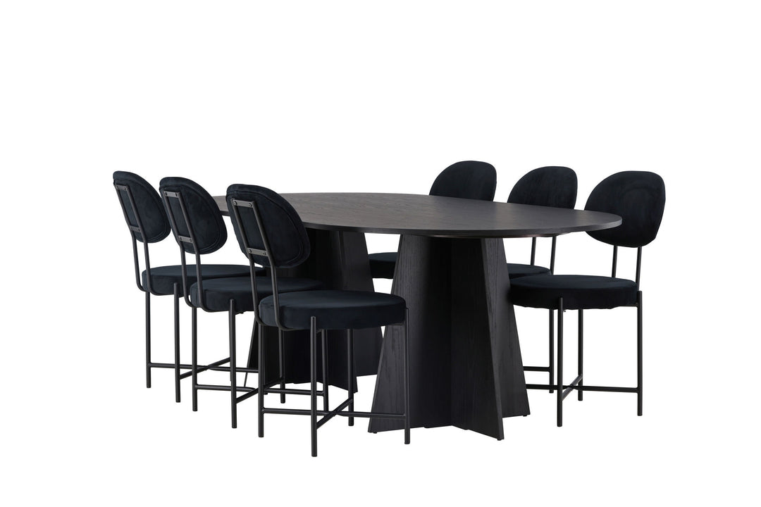 Venture Home Bootcut Oval Dining Table - Black / Black Fanéer +Stella Dining Chair - Black / Black Velvet _6
