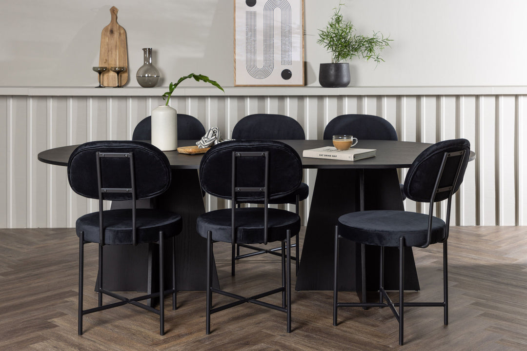 Venture Home Bootcut Oval Dining Table - Black / Black Fanéer +Stella Dining Chair - Black / Black Velvet _6