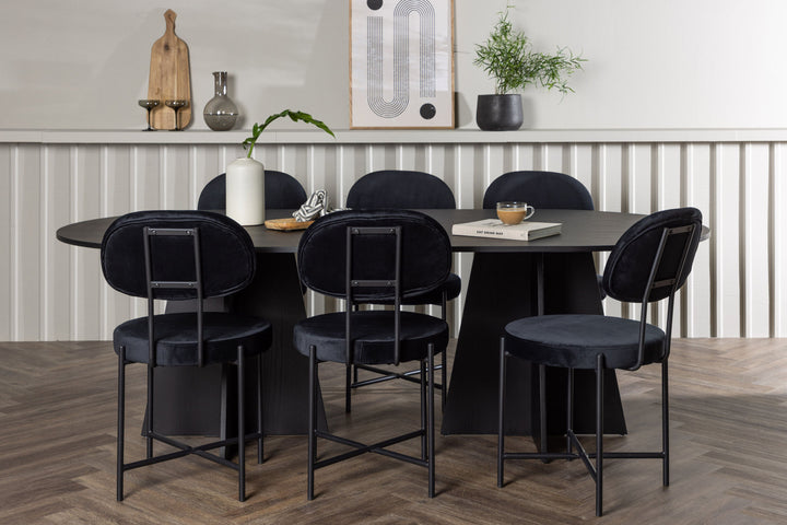 Venture Home Bootcut Oval Dining Table - Black / Black Fanéer +Stella Dining Chair - Black / Black Velvet _6
