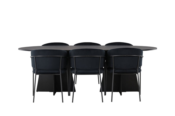Venture Home Bootcut Oval Dining Table - Black / Black Fanéer +Selma Dining Chair - Black / Black Velvet _6