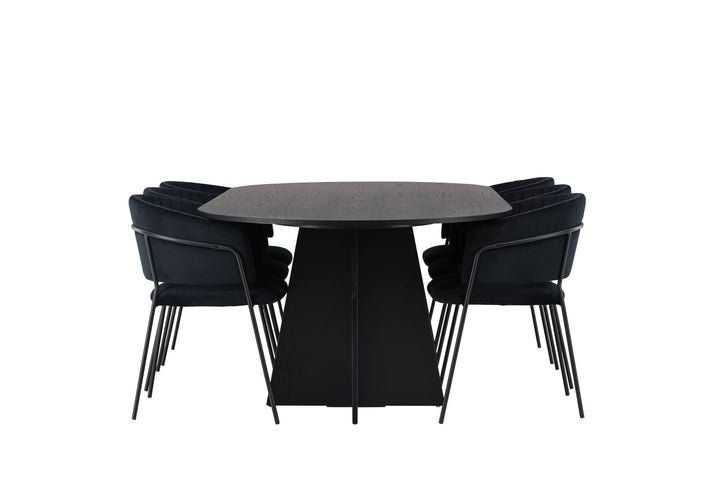 Venture Home Bootcut Oval Dining Table - Black / Black Fanéer +Selma Dining Chair - Black / Black Velvet _6