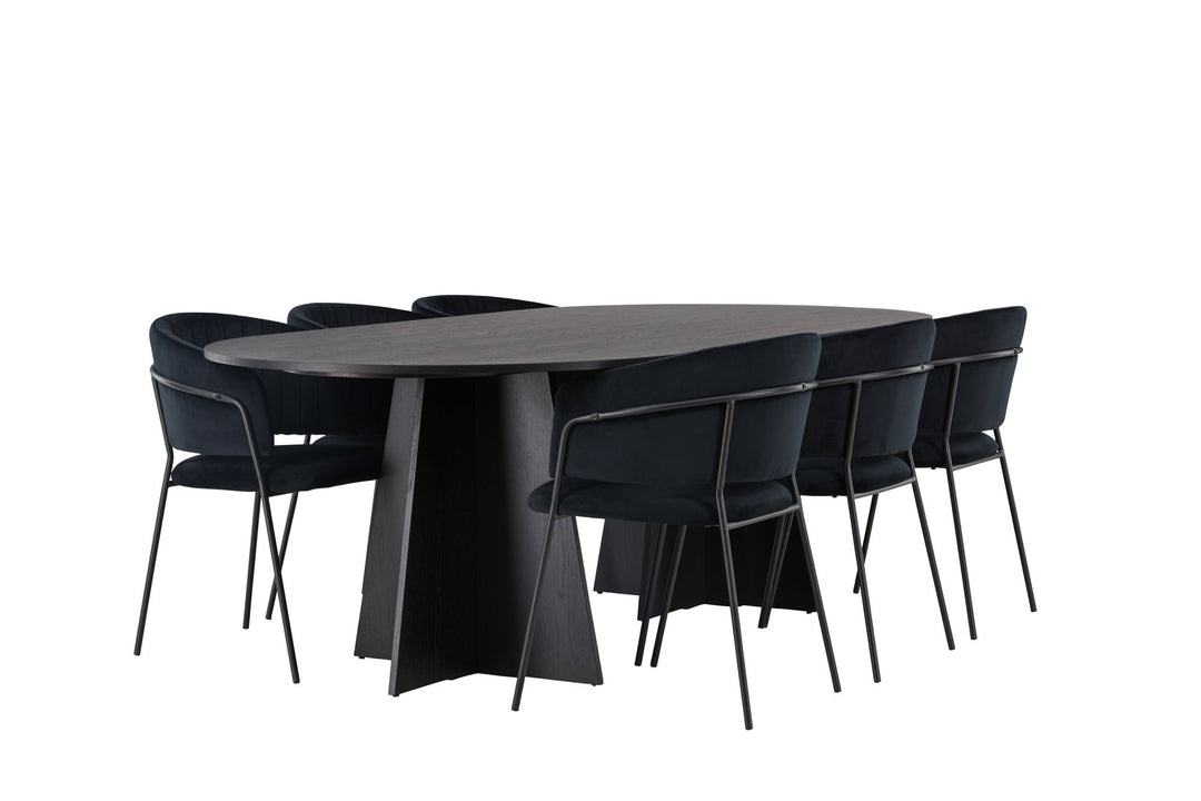 Venture Home Bootcut Oval Dining Table - Black / Black Fanéer +Selma Dining Chair - Black / Black Velvet _6