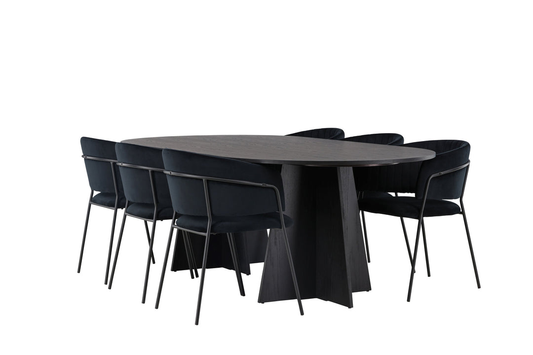 Venture Home Bootcut Oval Dining Table - Black / Black Fanéer +Selma Dining Chair - Black / Black Velvet _6