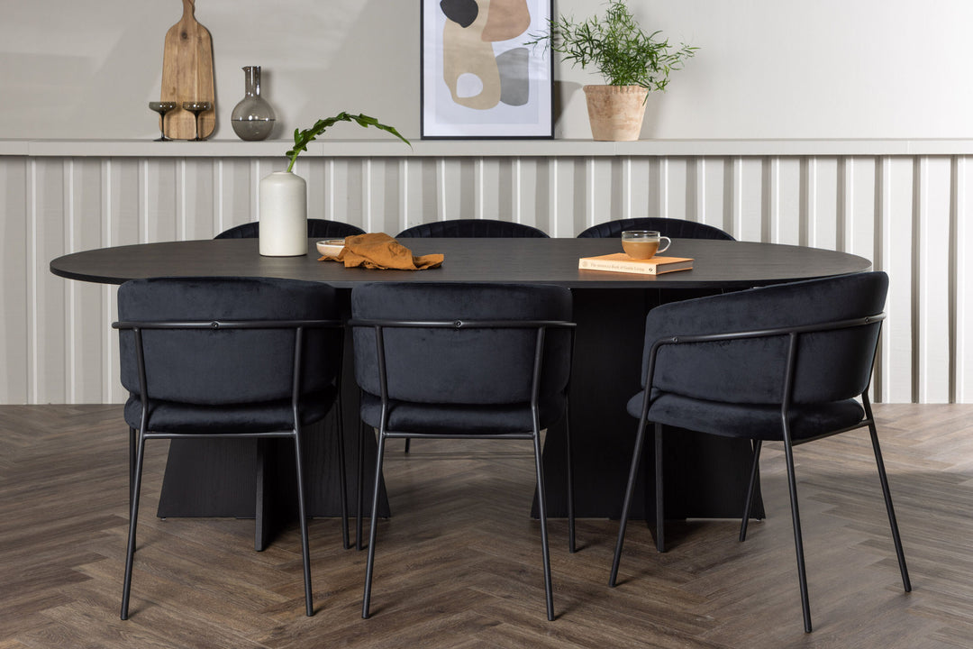 Venture Home Bootcut Oval Dining Table - Black / Black Fanéer +Selma Dining Chair - Black / Black Velvet _6