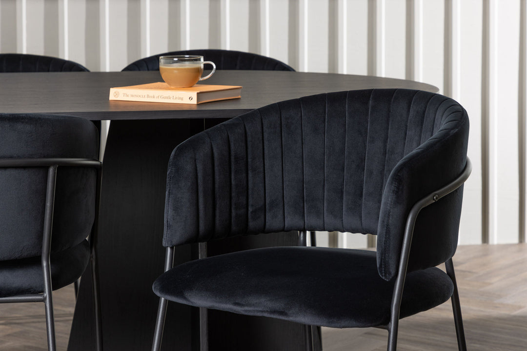 Venture Home Bootcut Oval Dining Table - Black / Black Fanéer +Selma Dining Chair - Black / Black Velvet _6