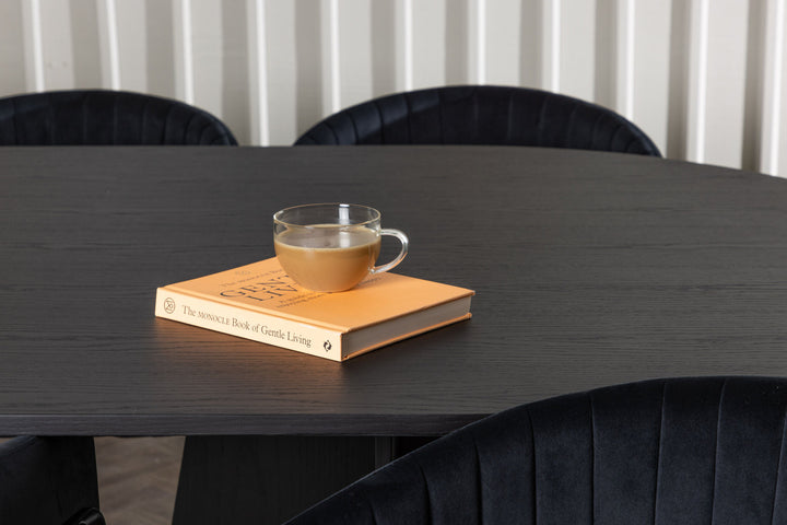 Venture Home Bootcut Oval Dining Table - Black / Black Fanéer +Selma Dining Chair - Black / Black Velvet _6