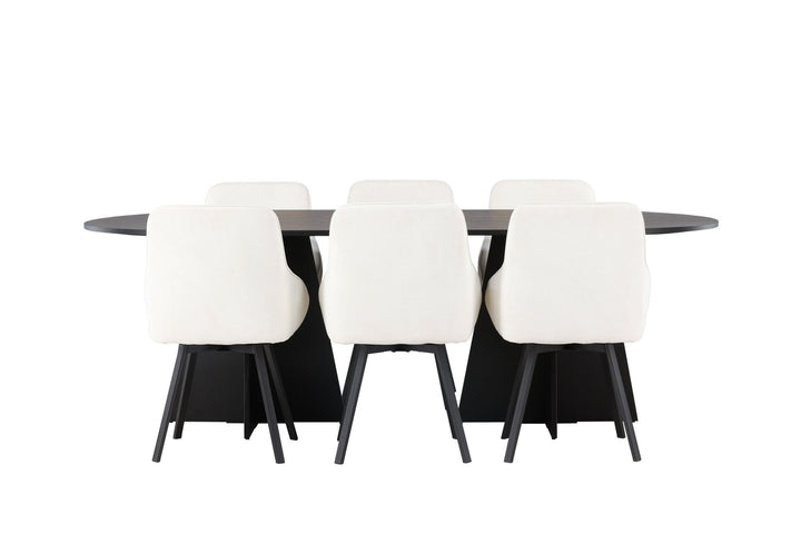 Venture Home Bootcut Oval Dining Table - Black / Black Fanéer +Rosie Dining Chair - Black / Beige Fabric _6