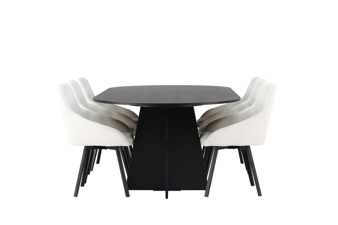 Venture Home Bootcut Oval Dining Table - Black / Black Fanéer +Rosie Dining Chair - Black / Beige Fabric _6