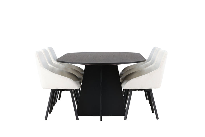 Venture Home Bootcut Oval Dining Table - Black / Black Fanéer +Rosie Dining Chair - Black / Beige Fabric _6