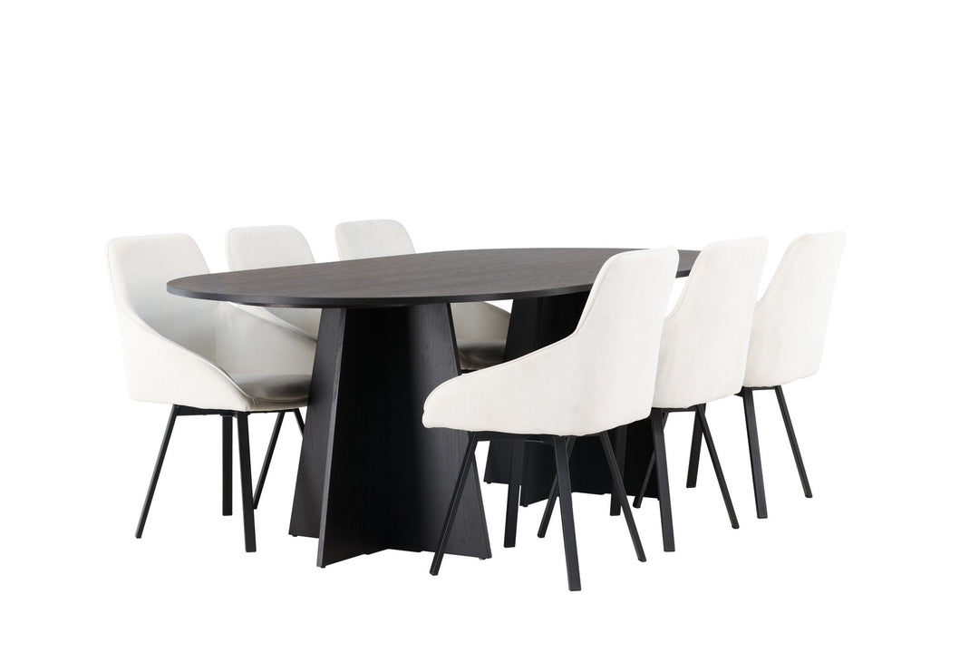 Venture Home Bootcut Oval Dining Table - Black / Black Fanéer +Rosie Dining Chair - Black / Beige Fabric _6