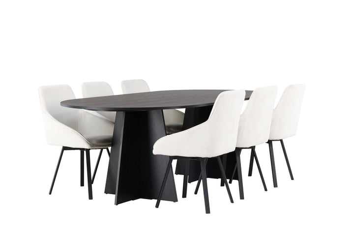 Venture Home Bootcut Oval Dining Table - Black / Black Fanéer +Rosie Dining Chair - Black / Beige Fabric _6