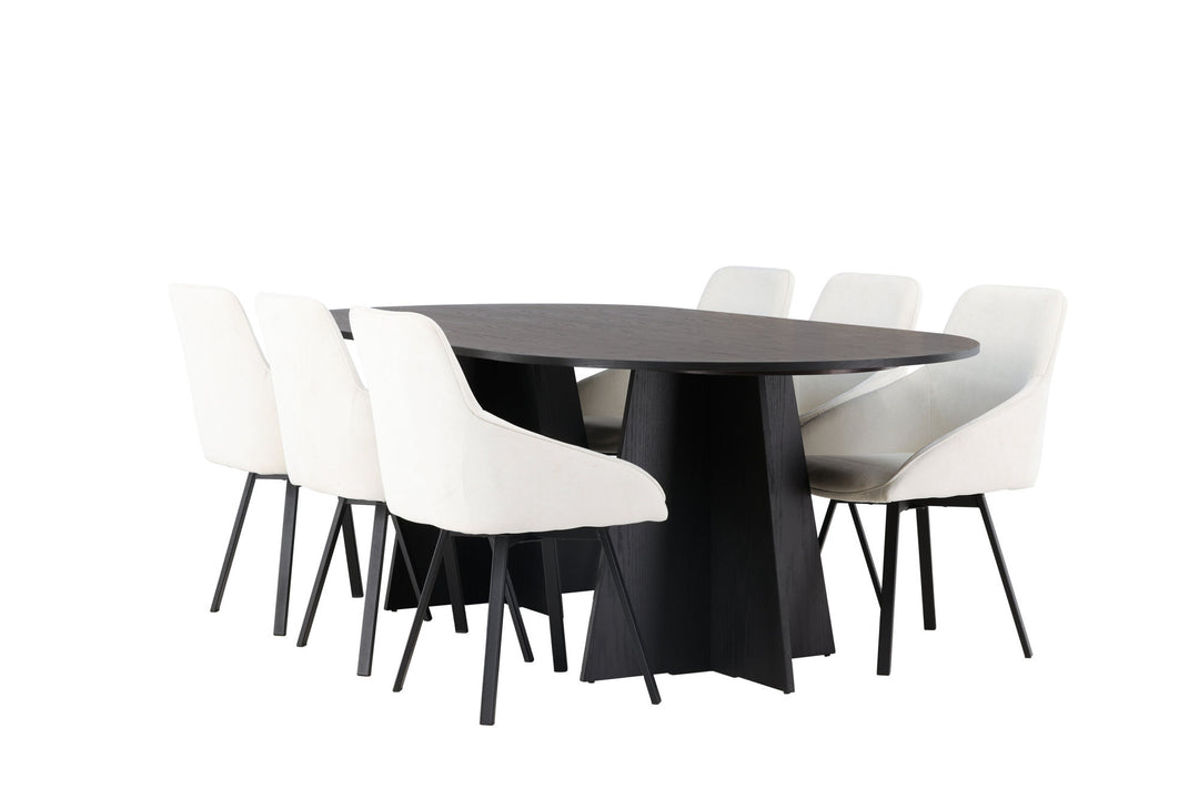 Venture Home Bootcut Oval Dining Table - Black / Black Fanéer +Rosie Dining Chair - Black / Beige Fabric _6