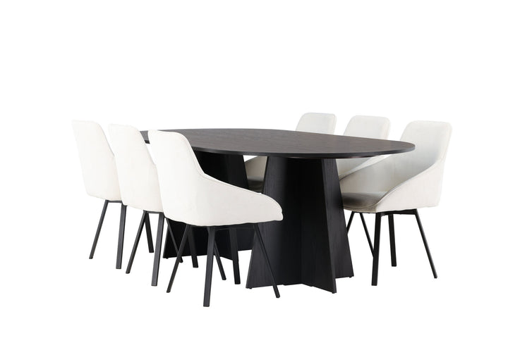 Venture Home Bootcut Oval Dining Table - Black / Black Fanéer +Rosie Dining Chair - Black / Beige Fabric _6