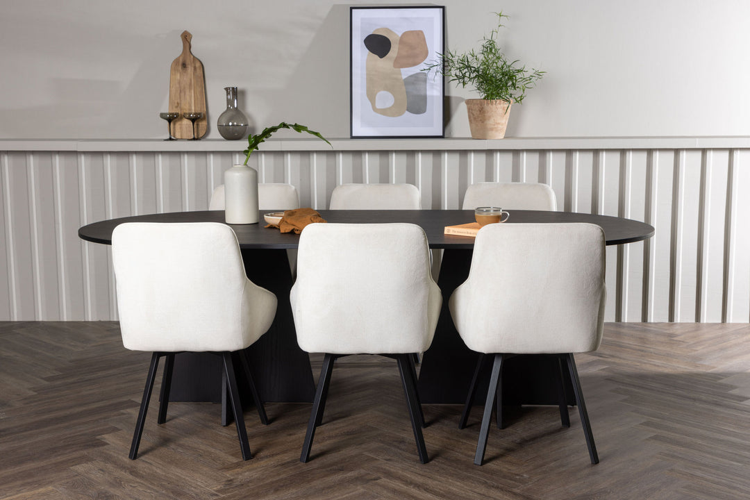 Venture Home Bootcut Oval Dining Table - Black / Black Fanéer +Rosie Dining Chair - Black / Beige Fabric _6