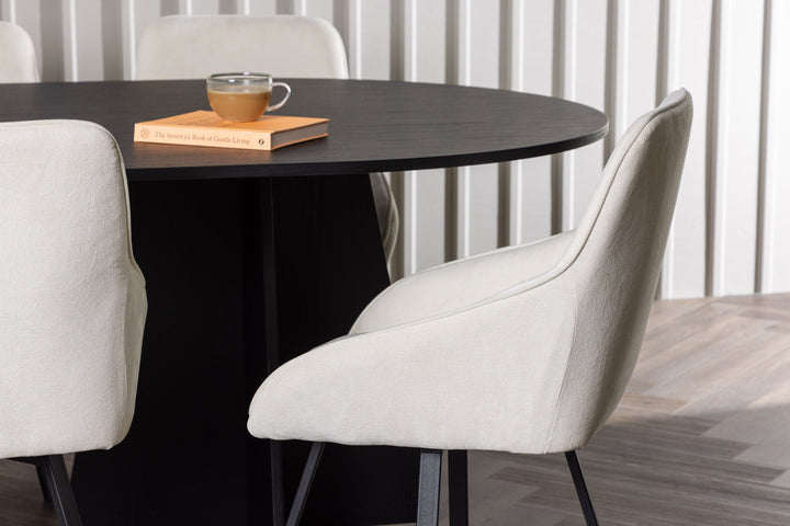 Venture Home Bootcut Oval Dining Table - Black / Black Fanéer +Rosie Dining Chair - Black / Beige Fabric _6