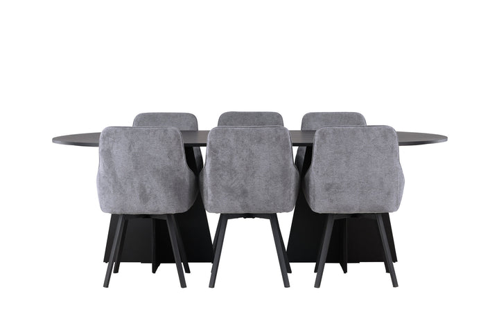 Venture Home Bootcut Oval Dining Table - Black / Black Fanéer +Rosie Dining Chair - Black / Dark grey Fabric _6