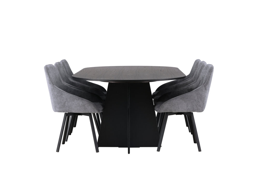Venture Home Bootcut Oval Dining Table - Black / Black Fanéer +Rosie Dining Chair - Black / Dark grey Fabric _6
