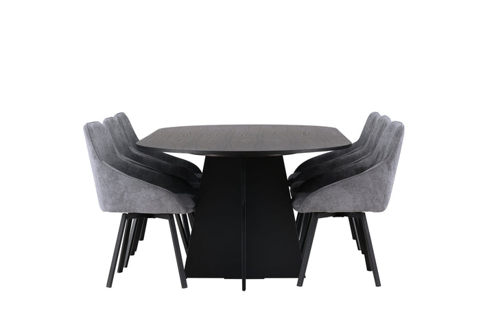 Venture Home Bootcut Oval Dining Table - Black / Black Fanéer +Rosie Dining Chair - Black / Dark grey Fabric _6