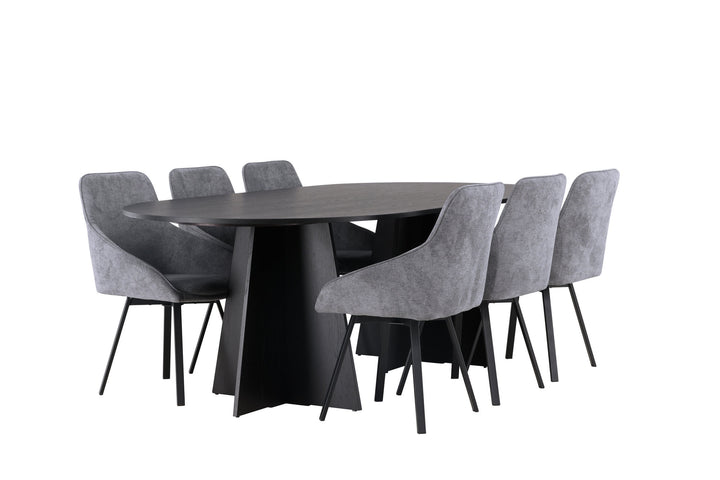 Venture Home Bootcut Oval Dining Table - Black / Black Fanéer +Rosie Dining Chair - Black / Dark grey Fabric _6