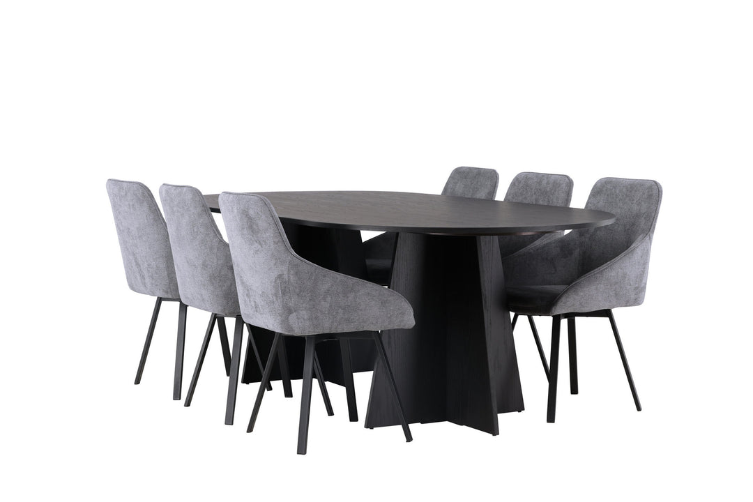 Venture Home Bootcut Oval Dining Table - Black / Black Fanéer +Rosie Dining Chair - Black / Dark grey Fabric _6