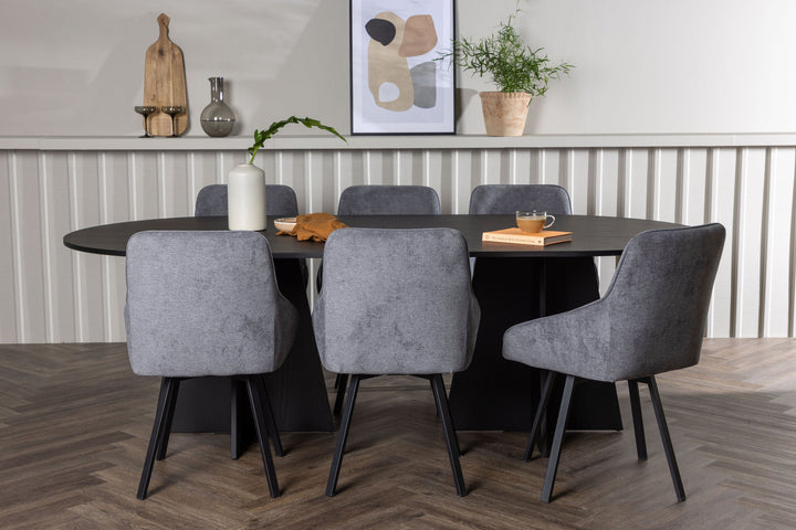 Venture Home Bootcut Oval Dining Table - Black / Black Fanéer +Rosie Dining Chair - Black / Dark grey Fabric _6