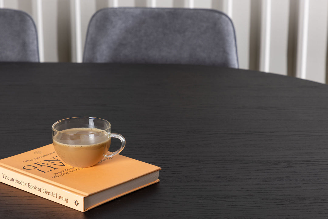 Venture Home Bootcut Oval Dining Table - Black / Black Fanéer +Rosie Dining Chair - Black / Dark grey Fabric _6