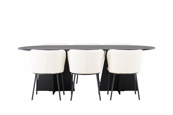 Venture Home Bootcut Oval Dining Table - Black / Black Fanéer +Edina Dining Chair - Black / White Boucle _6
