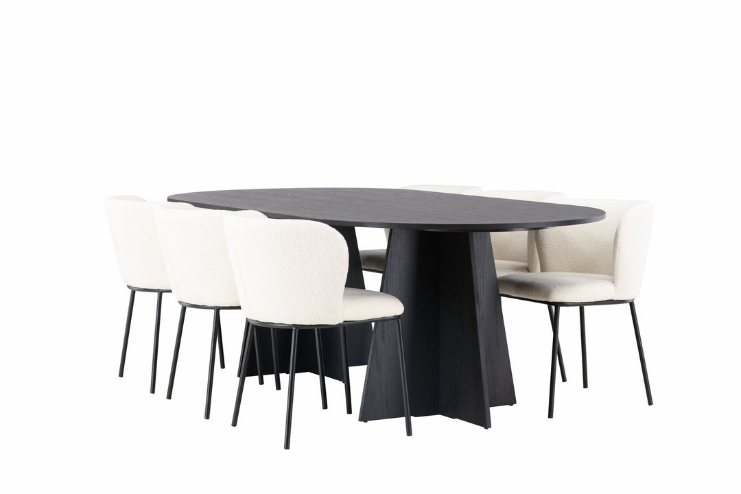 Venture Home Bootcut Oval Dining Table - Black / Black Fanéer +Edina Dining Chair - Black / White Boucle _6
