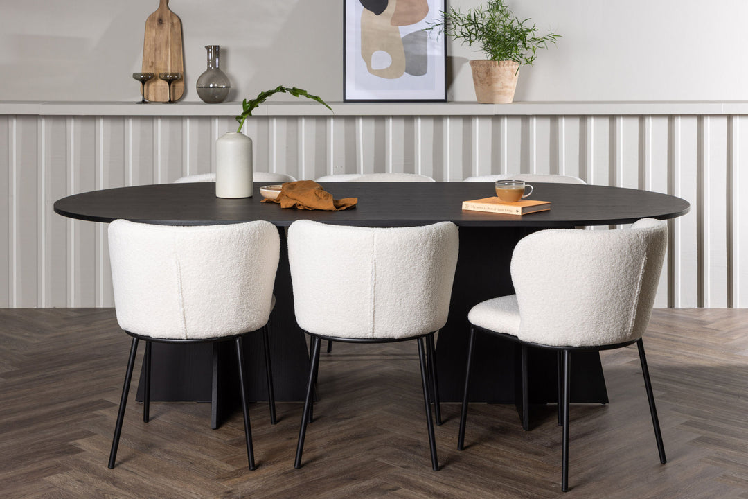 Venture Home Bootcut Oval Dining Table - Black / Black Fanéer +Edina Dining Chair - Black / White Boucle _6