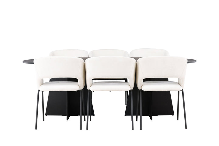 Venture Home Bootcut Oval Dining Table - Black / Black Fanéer +Day Dining Chair - Matte black / White Linen _6