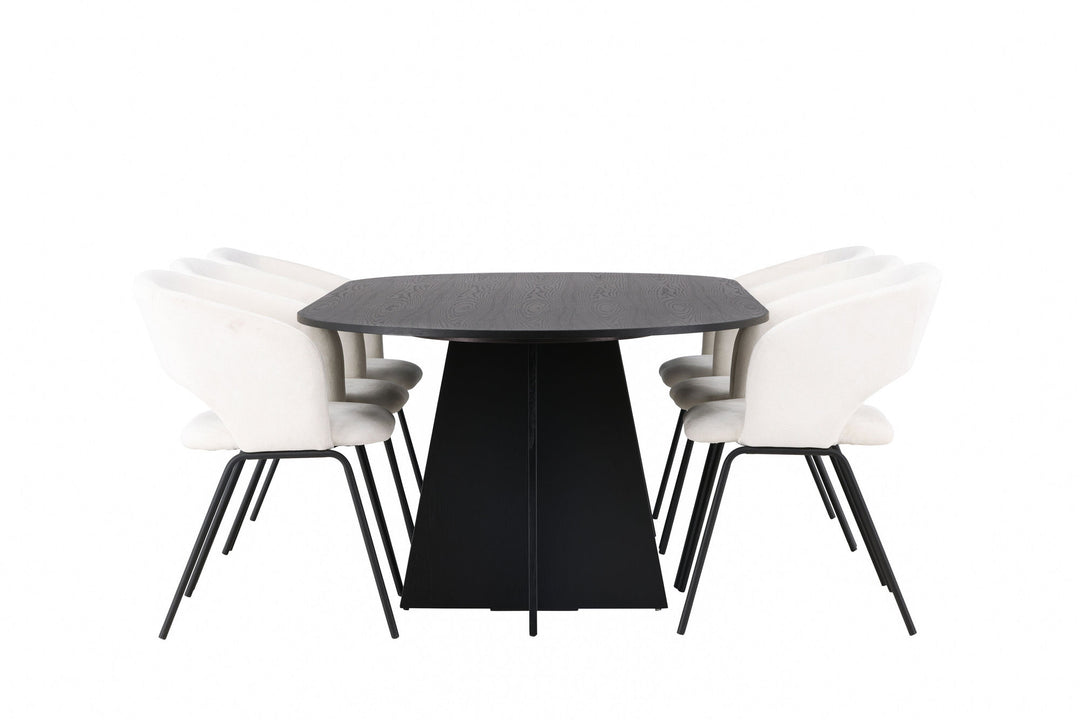 Venture Home Bootcut Oval Dining Table - Black / Black Fanéer +Day Dining Chair - Matte black / White Linen _6