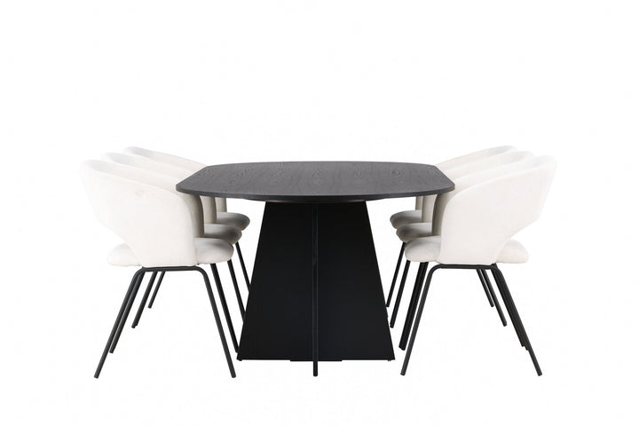 Venture Home Bootcut Oval Dining Table - Black / Black Fanéer +Day Dining Chair - Matte black / White Linen _6