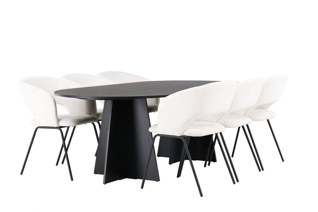 Venture Home Bootcut Oval Dining Table - Black / Black Fanéer +Day Dining Chair - Matte black / White Linen _6