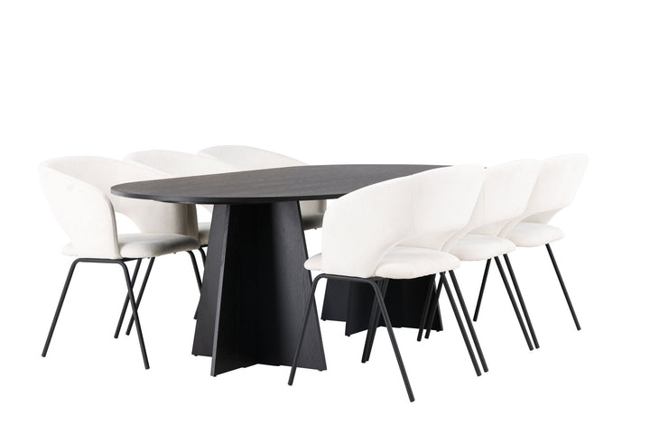 Venture Home Bootcut Oval Dining Table - Black / Black Fanéer +Day Dining Chair - Matte black / White Linen _6