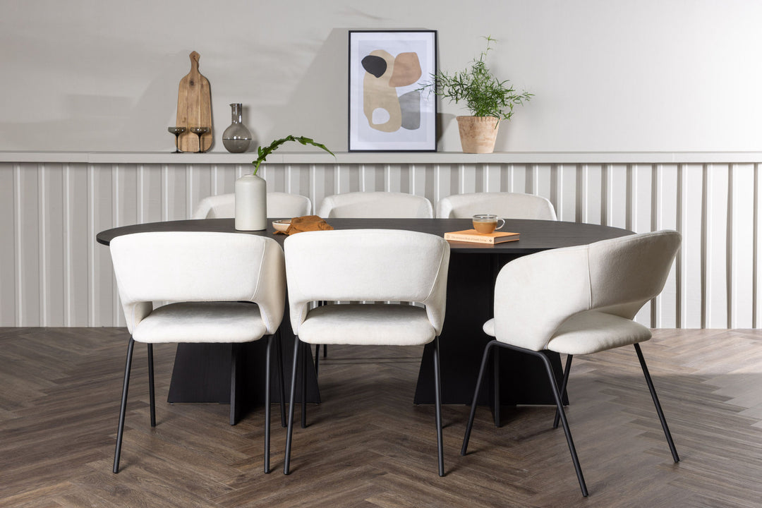 Venture Home Bootcut Oval Dining Table - Black / Black Fanéer +Day Dining Chair - Matte black / White Linen _6