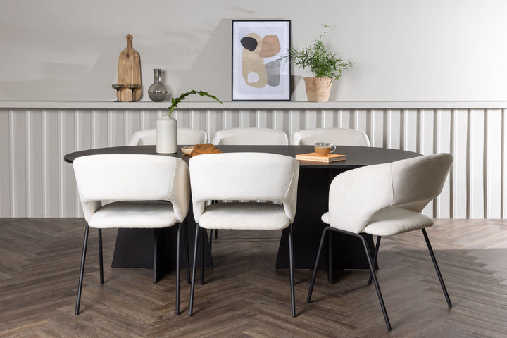Venture Home Bootcut Oval Dining Table - Black / Black Fanéer +Day Dining Chair - Matte black / White Linen _6