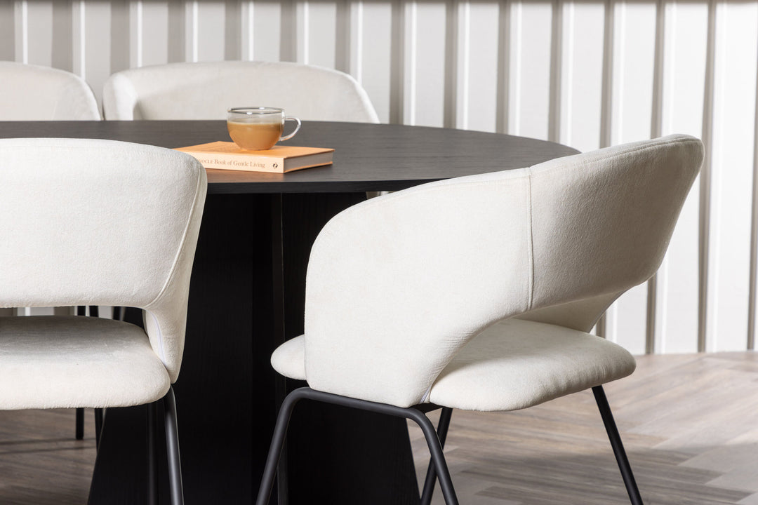 Venture Home Bootcut Oval Dining Table - Black / Black Fanéer +Day Dining Chair - Matte black / White Linen _6