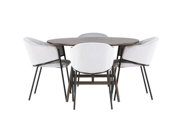 Venture Home Kaseidon Dining Table - Round - Rubberwood / Dark Brown MDF +Evelina Dining Chair - Black / Light grey Velvet _4