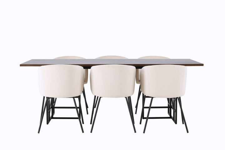 Venture Home Ystad Dining Table - Black / Mocca Oak Veneer +Berit Chair - Black / Beige Velvet _6