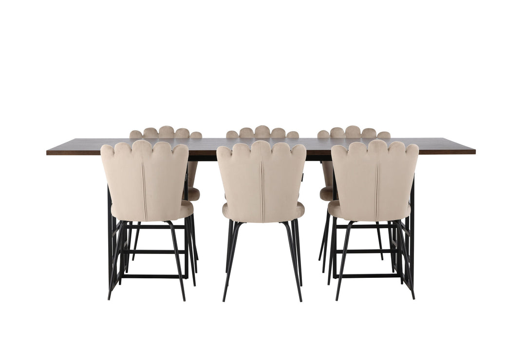 Venture Home Ystad Dining Table - Black / Mocca Oak Veneer +Limhamn Light Chair - Black / Beige Velvet _6
