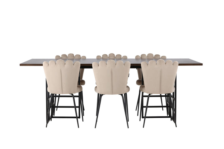 Venture Home Ystad Dining Table - Black / Mocca Oak Veneer +Limhamn Light Chair - Black / Beige Velvet _6
