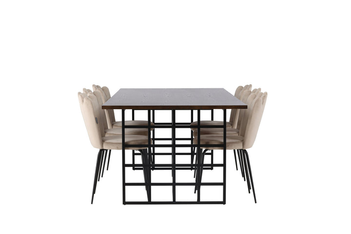 Venture Home Ystad Dining Table - Black / Mocca Oak Veneer +Limhamn Light Chair - Black / Beige Velvet _6