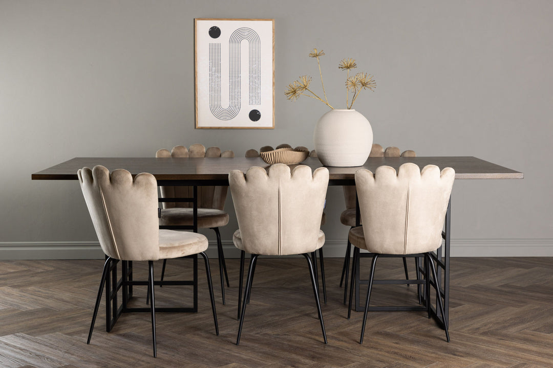 Venture Home Ystad Dining Table - Black / Mocca Oak Veneer +Limhamn Light Chair - Black / Beige Velvet _6