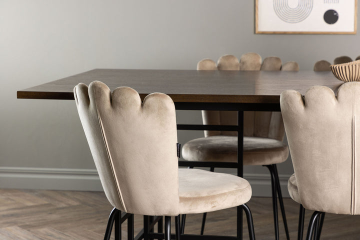 Venture Home Ystad Dining Table - Black / Mocca Oak Veneer +Limhamn Light Chair - Black / Beige Velvet _6
