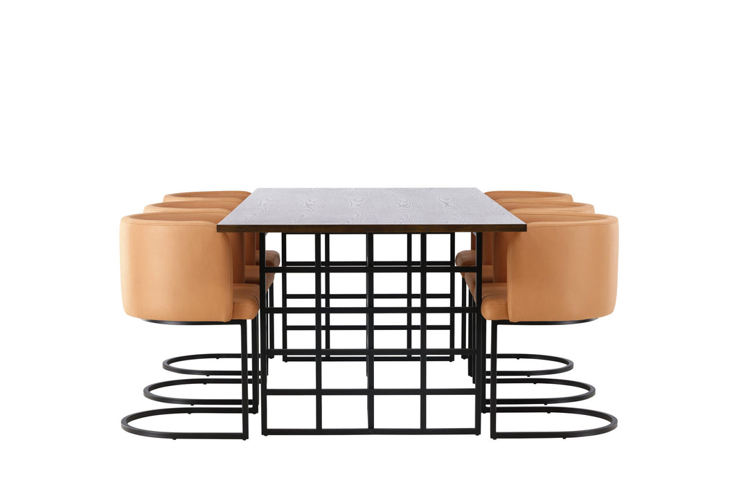 Venture Home Ystad Dining Table - Black / Mocca Oak Veneer +Simrishman Dining Chair - Black / Brown TC-fabric _6