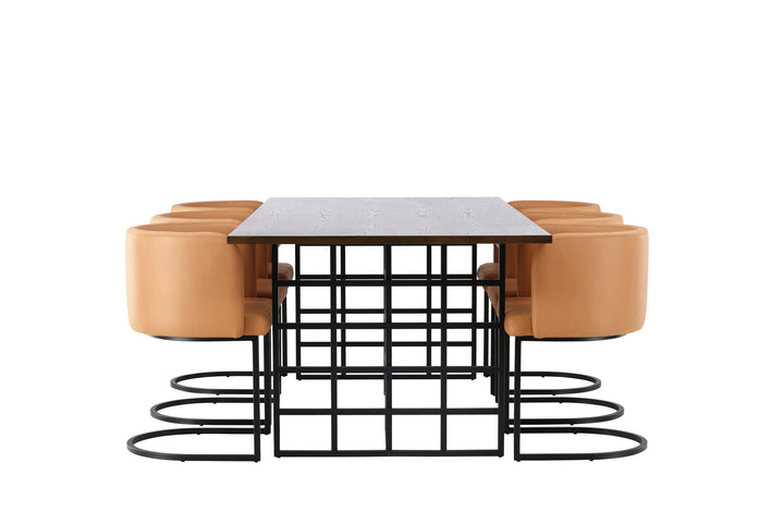 Venture Home Ystad Dining Table - Black / Mocca Oak Veneer +Simrishman Dining Chair - Black / Brown TC-fabric _6