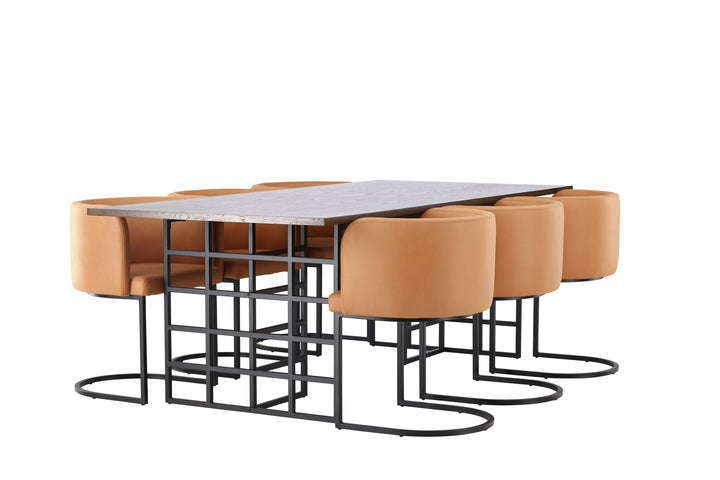 Venture Home Ystad Dining Table - Black / Mocca Oak Veneer +Simrishman Dining Chair - Black / Brown TC-fabric _6
